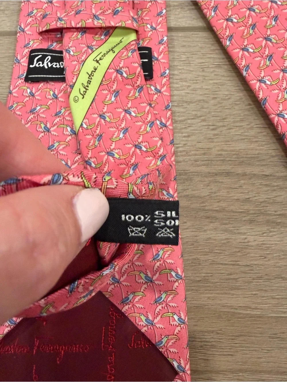 Salvatore Ferragamo Toucan Geometric Pattern Neck Tie Woven 100% Silk Designer